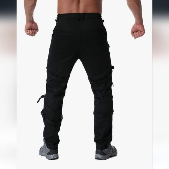 Men's Black Buckle Strap Pants - Picture 4 of 16